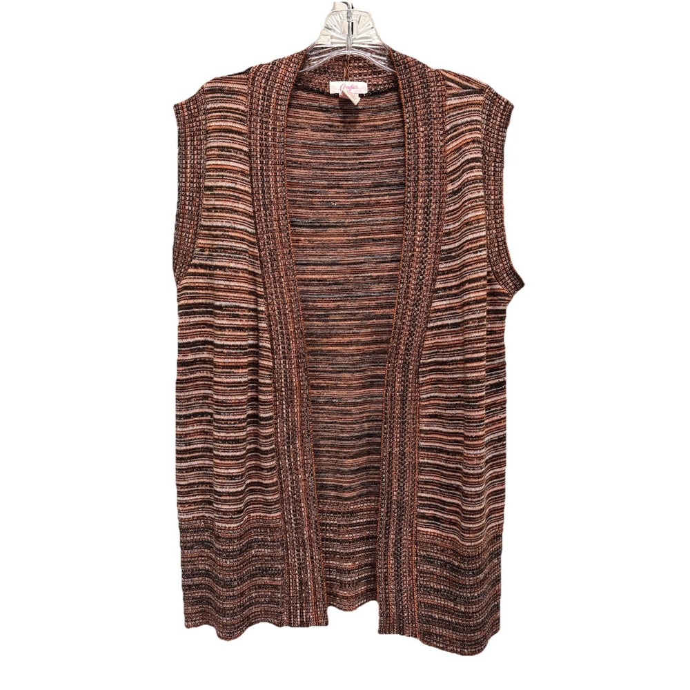 Candies Brown/Orange Open Cardigan Sleeveless‎ Size XL Shawl Neckline Soft